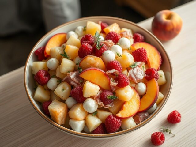 Aardappelsalade met mozzarella en ham