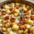 Aardappelschotel met prei en spekjes