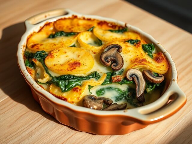 Aardappelschotel met spinazie