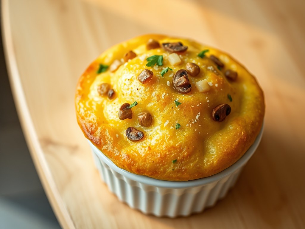 Aardappelsoufflé met eekhoorntjesbrood, AI-gegenereerde illustratie