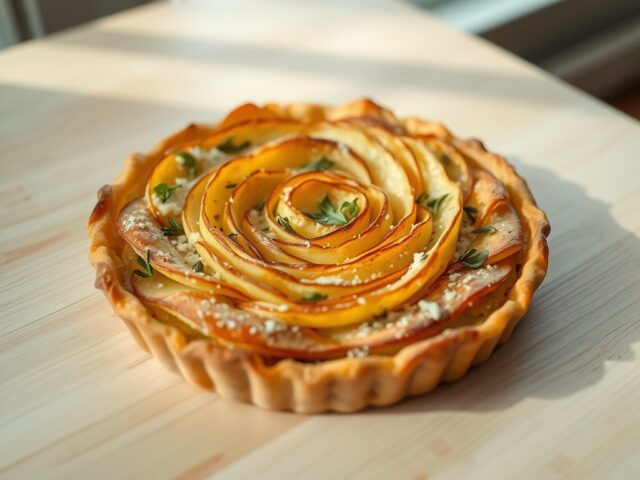 Aardappeltaartje met kaas, tijm en room