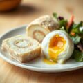 Aardappelterrine, salade en gepocheerd ei