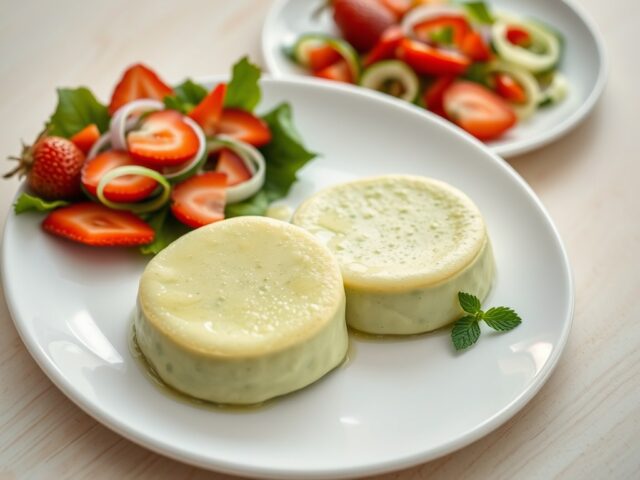 Aardbeien – Komkommersalade met Erwtenflan