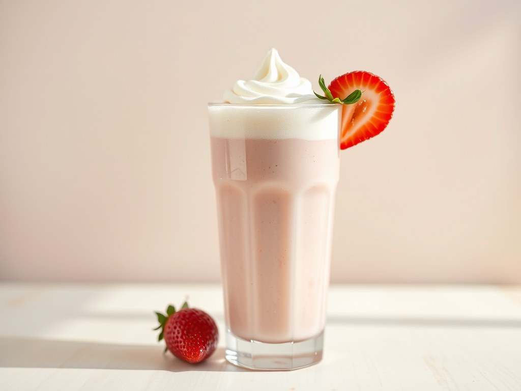 Aardbeienmilkshake, AI-gegenereerde illustratie