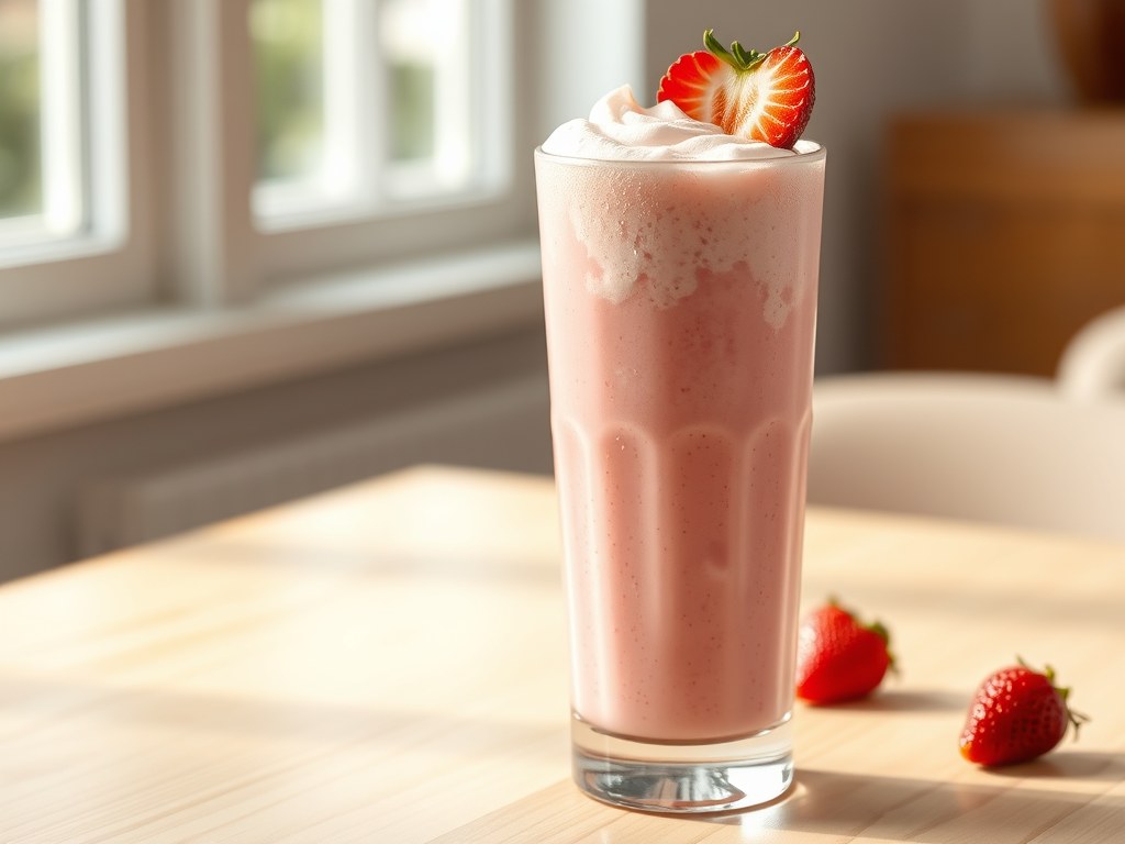 Aardbeienmilkshake, AI-gegenereerde illustratie