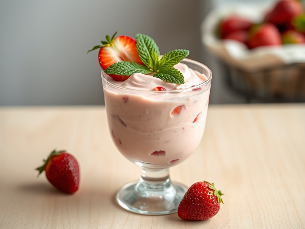Aardbeienmousse, AI-gegenereerde illustratie