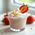 Aardbeienpudding met amarettokoekjes