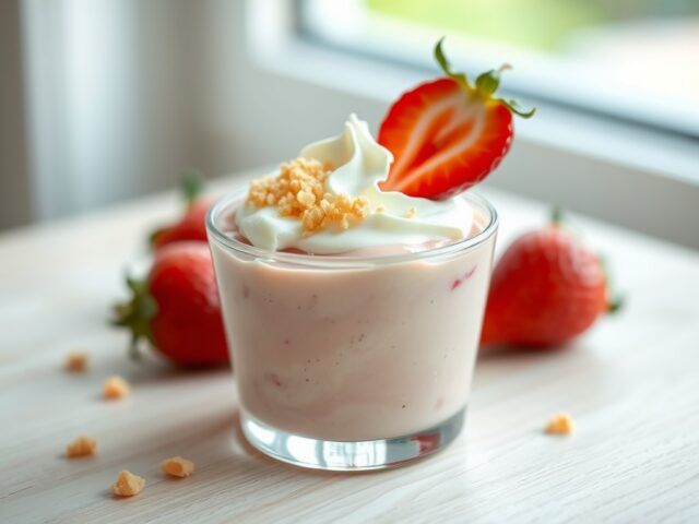 Aardbeienpudding met amarettokoekjes