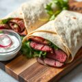 Aberdeen Angus wraps met waterkers en radijsraita