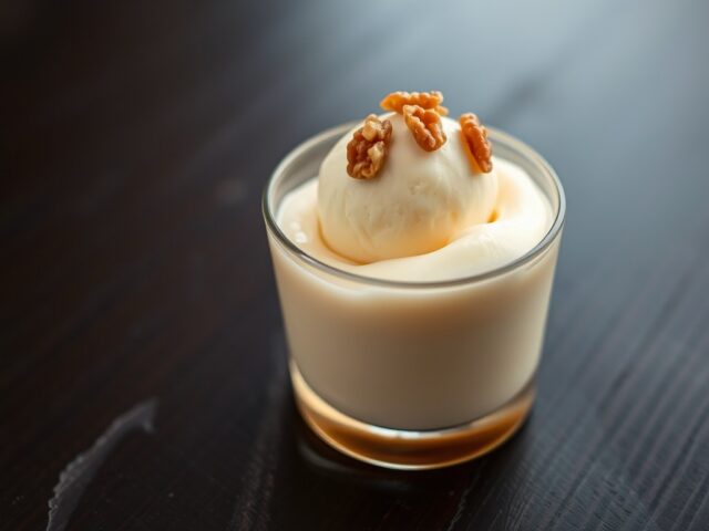 Ahornsiroop(ijs)mousse met gekaramelliseerde walno