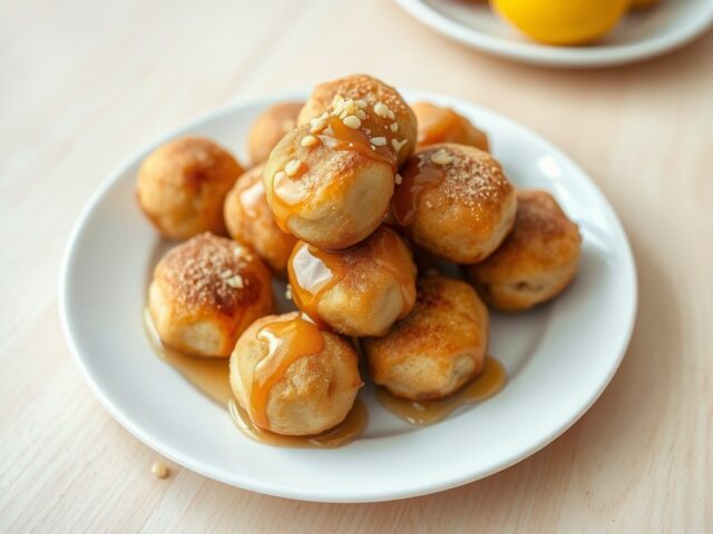 Amandelbeignets met honingsaus