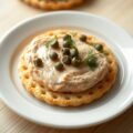 Amandelkletskop met zalmpaté en kappertjes