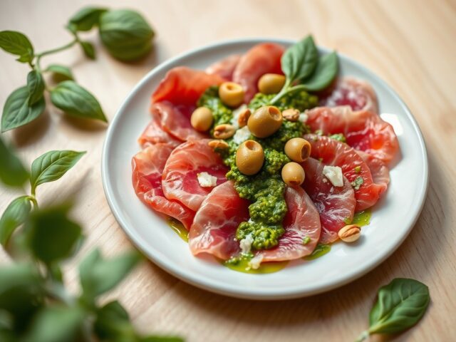 Amuse van carpaccio en pesto