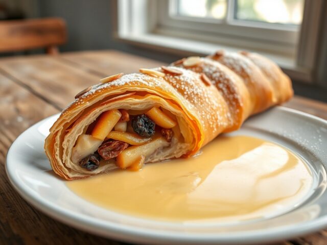 Apfelstrudel met Vanillesaus (Lactosevrij)