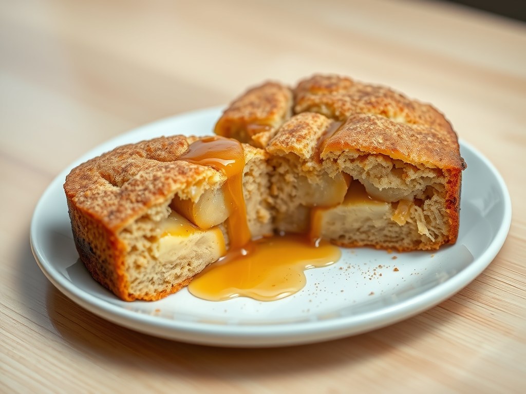 Appel-banaancake met esdoornsiroop, AI-gegenereerde illustratie