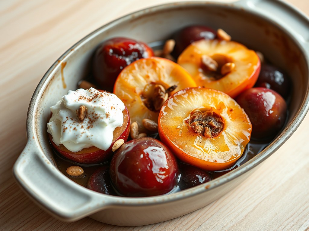 Appels en pruimen uit de oven, AI-gegenereerde illustratie