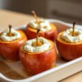 Appels gevuld met geitenkaas en prei