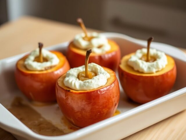 Appels gevuld met geitenkaas en prei