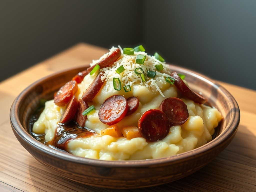 Appelstamppot met chorizo, AI-gegenereerde illustratie