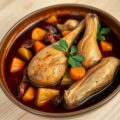 Aromatisch stoofpotje van kip in rode wijn