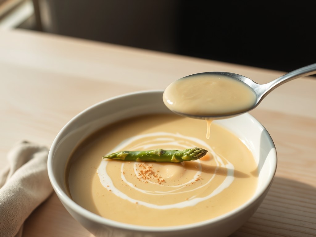 Asperge crème soep, AI-gegenereerde illustratie