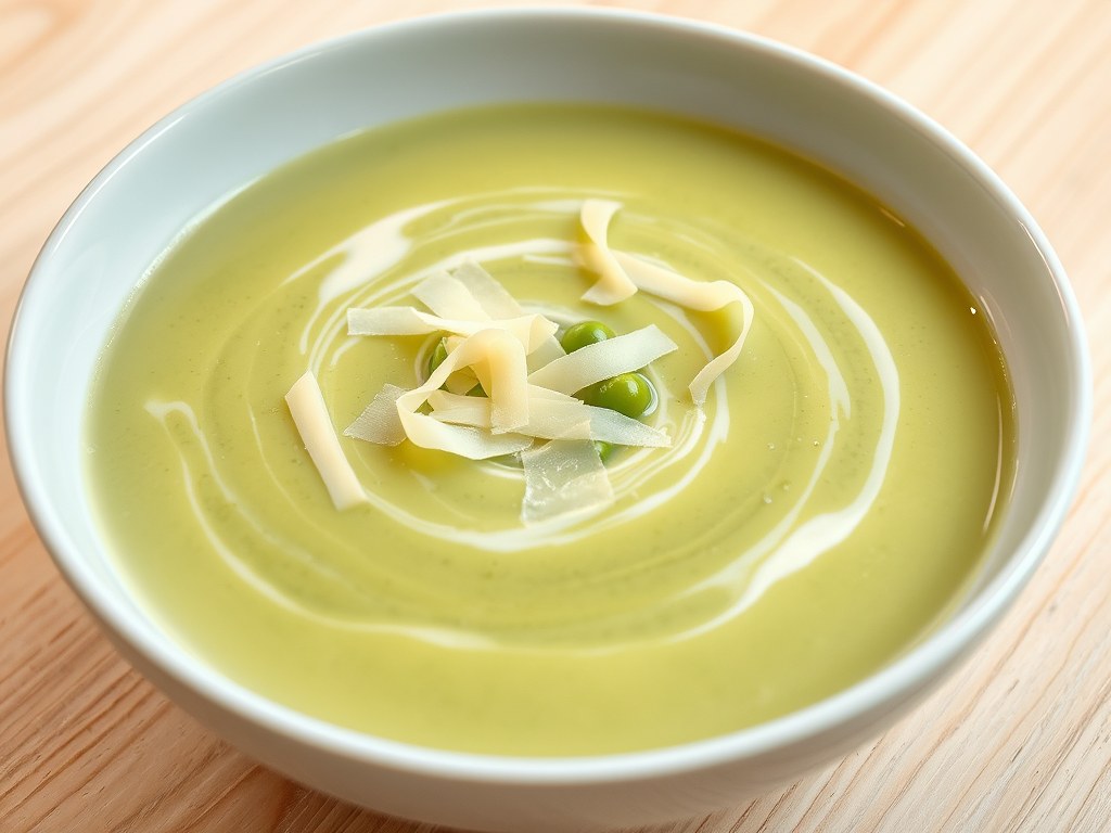 Asperge-Erwtjessoep met parmezaan, AI-gegenereerde illustratie