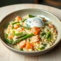 Aspergerisotto met zalm & eitje