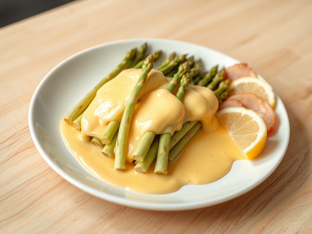 Asperges met hollandaisesaus, AI-gegenereerde illustratie