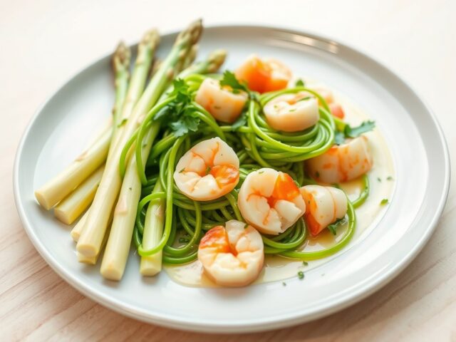 Asperges met kreeft en groene spaghetti