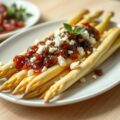 Asperges met rode uienchutney en roquefort