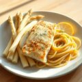 Asperges met snoekbaarsfilet en tagliatelle