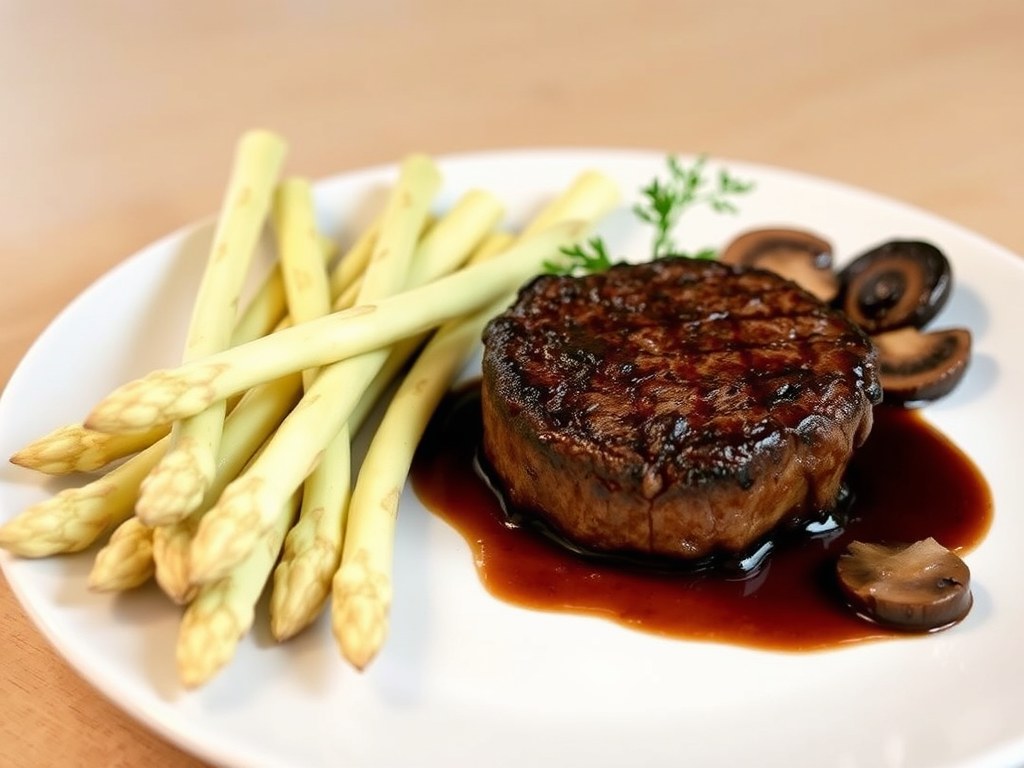 Asperges met tournedos in eigen jus, AI-gegenereerde illustratie