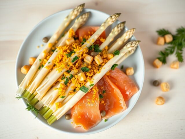 Aspergeschotel met sinaasappelgremolata en zalm