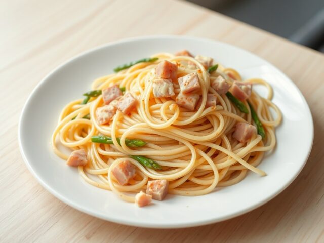 Aspergespaghetti met hammouse