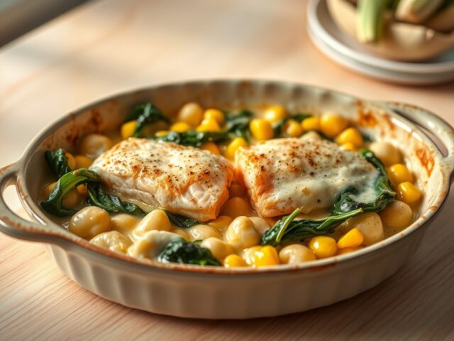 Atlantische zalm spinazie en gnocchi schotel