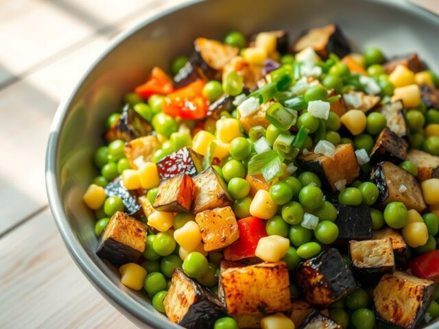 Aubergine Doperwtensalade
