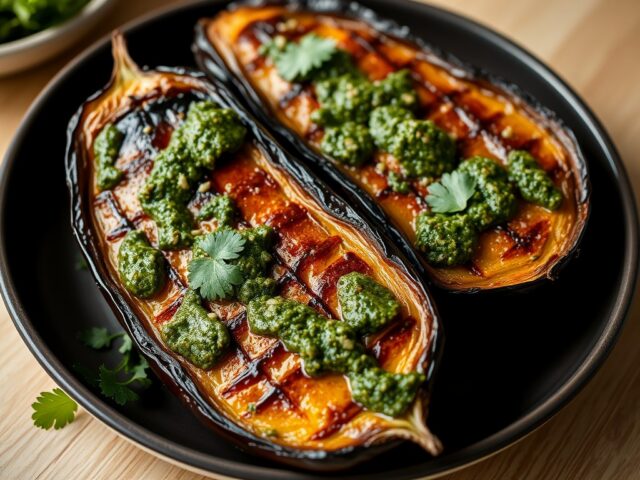 Aubergine met Walnootpesto