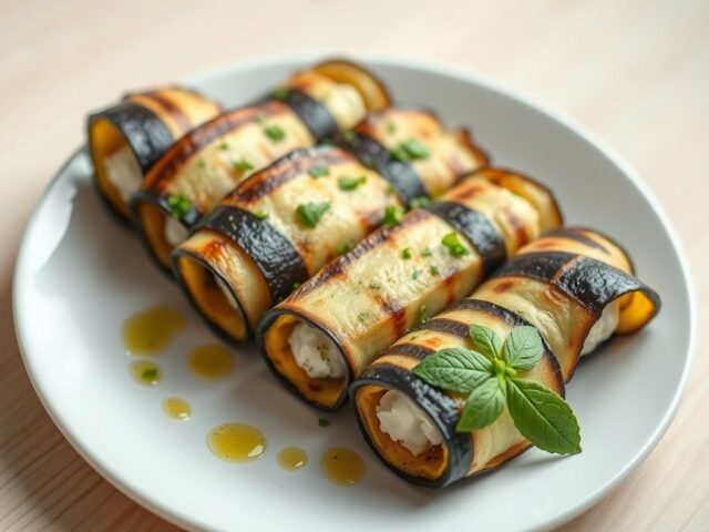 Auberginerolletjes gevuld met geitenkaas