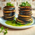 Auberginetorentjes met peterseliesaus