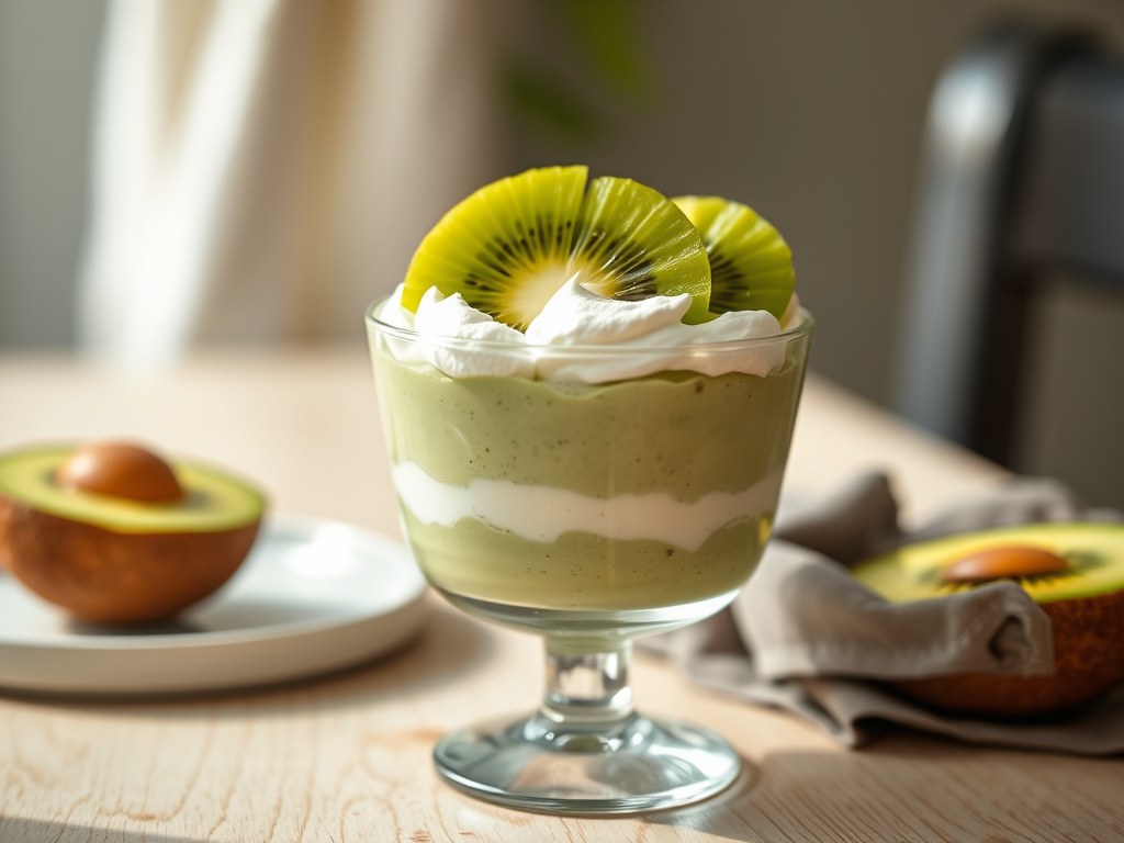 Avocado dessert, AI-gegenereerde illustratie