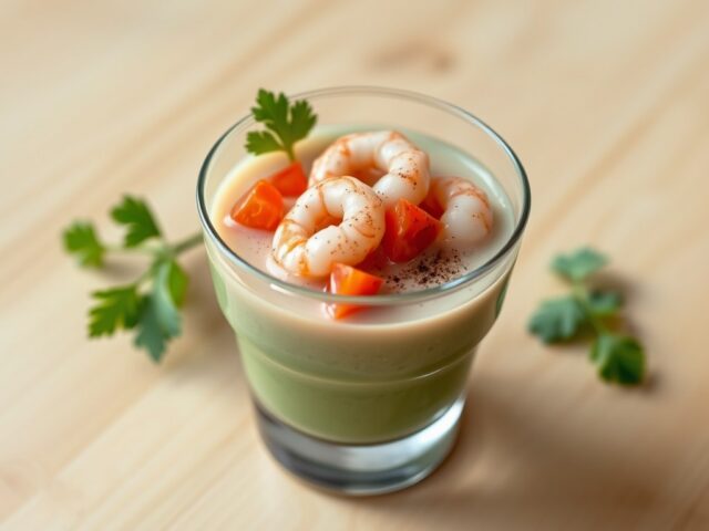 Avocadopurée met Garnaal-Tomaten-Cocktail