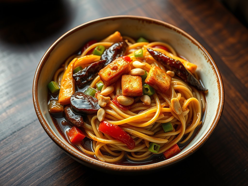Aziatische noodles, AI-gegenereerde illustratie