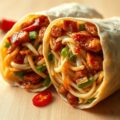 Aziatische wrap gevuld met bami/ nasi met babi pangang