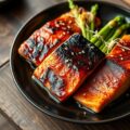 Aziatische zalm en bimi uit de oven