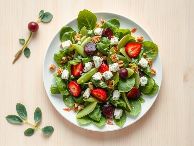 Babyleaf salade met Sugarsnaps, Aardbeien en Bietj