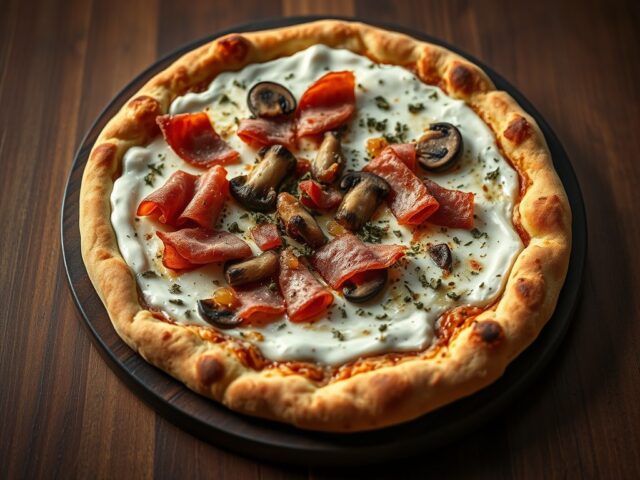 Bacon pizza met crème fraîche