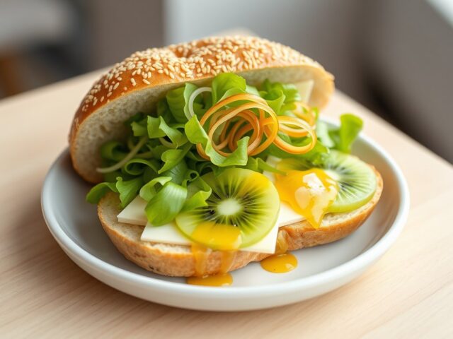 Bagel met kiwi en Zwitserse kaas