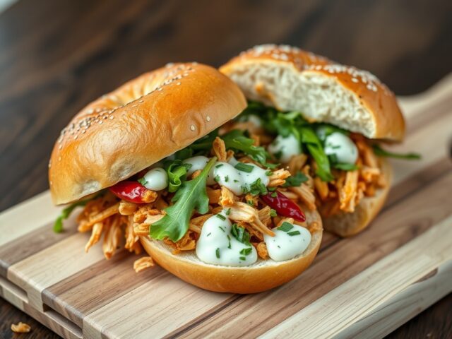 Bagel of kaiserbroodjes met hete kip