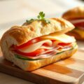Baguette met tomaat en ham