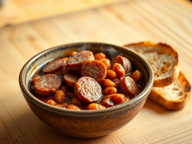 Baked beans met rookworst